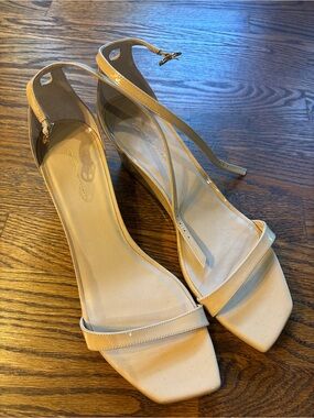 Stuart Weitzman Beige Patent Ankle-Strap Sandals - never worn.